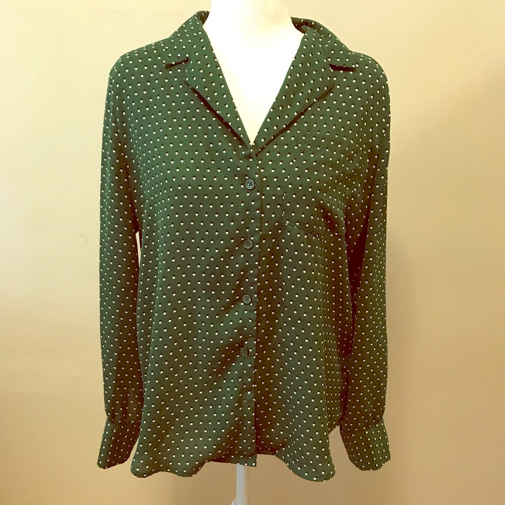 Who What Wear Polka Dot Button Down